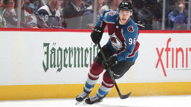 DENVER, CO - MARCH 17: Mikko Rantanen #96 of the Colorado Avalanche skates against the New Jersey Devils at the Pepsi Center on March 17, 2019 in Denver, Colorado. The Avalanche defeated the Devils 3-0. 'n
