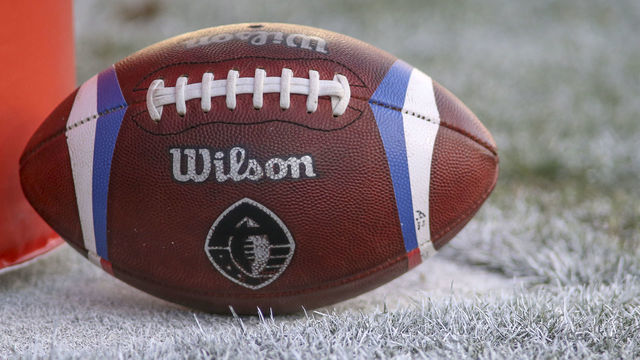 TEMPE, AZ - MARCH 03: Football with the Alliance of American Football logo during a AAF football game between the Atlanta Legends and the Arizona Hotshots on March 03, 2019, at Sun Devil Stadium in Tempe, AZ.