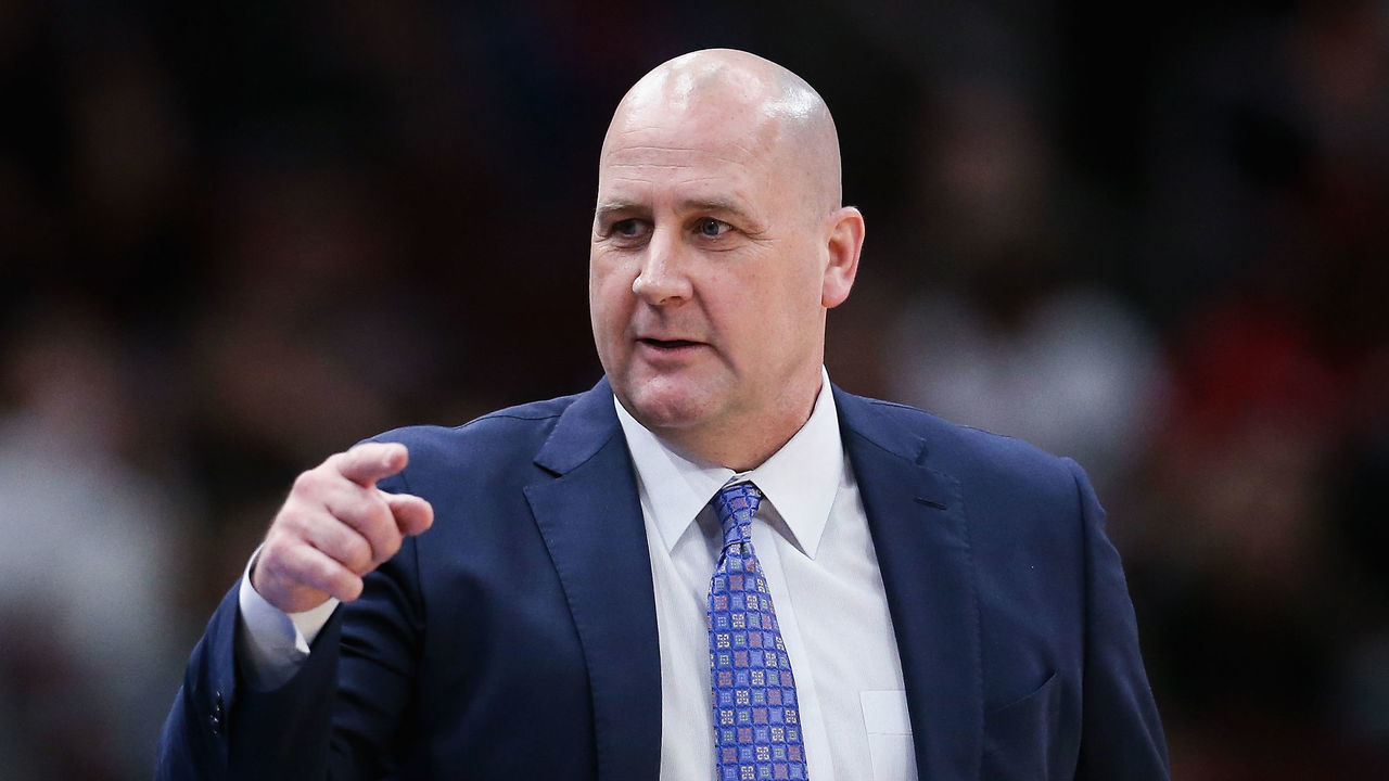 CHICAGO, ILLINOIS - MARCH 30: Head coach Jim Boylen of the Chicago Bulls reacts in the first quarter against the Toronto Raptors at the United Center on March 30, 2019 in Chicago, Illinois.