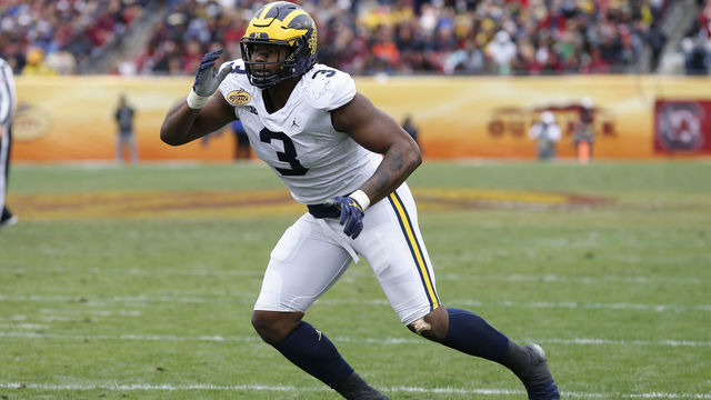 TAMPA, FL - JANUARY 01: Michigan Wolverines defensive lineman Rashan Gary (3) in action during the 2018 Outback Bowl between the Michigan Wolverines and South Carolina Gamecocks on January 01, 2018 at Raymond James Stadium in Tampa, FL.