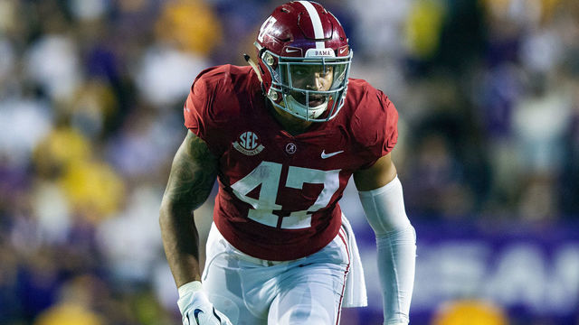 BATON ROUGE, LA - NOVEMBER 03: Alabama Crimson Tide linebacker Christian Miller (47) during a game between the LSU Tigers and Alabama Crimson Tide on November 3, 2018 at Tiger Stadium, in Baton Rouge, Louisiana.