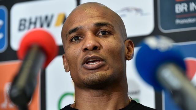 FC Differdange 03 football club's newly-recruited French football player Florent Malouda speaks during a press conference in Differdange on January 26, 2018. The 37-year-old has been living in the country for several months and Differdange, who were runners-up in the Luxembourg league last season, announced they had signed him on a six-month deal. / AFP PHOTO / JOHN THYS