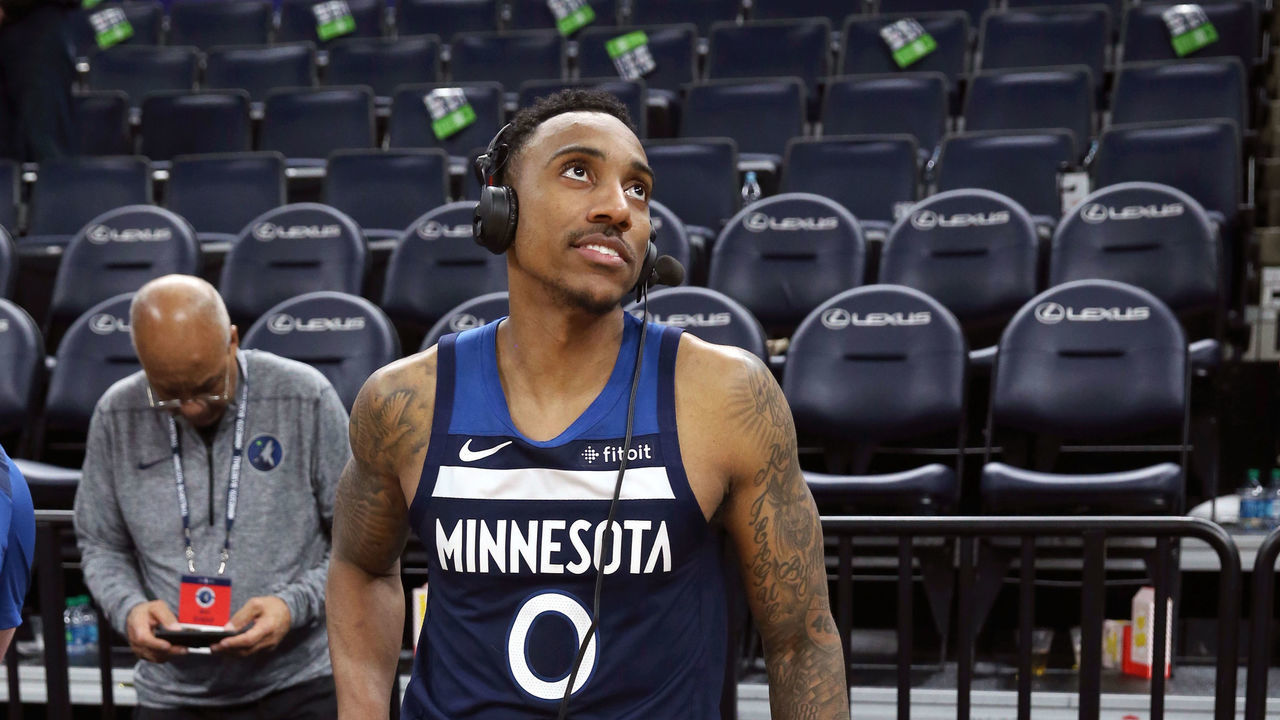 MINNEAPOLIS, MN - MARCH 10: Jeff Teague #0 of the Minnesota Timberwolves speaks to the media after the game against the New York Knicks on March 10, 2019 at Target Center in Minneapolis, Minnesota. NOTE TO USER: User expressly acknowledges and agrees that, by downloading and/or using this photograph, user is consenting to the terms and conditions of the Getty Images License Agreement. Mandatory Copyright Notice: Copyright 2019 NBAE