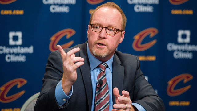 CLEVELAND, OH - FEBRUARY 18: General Manager David Griffin of the Cleveland Cavaliers talks during a press conference prior to the game against the Chicago Bulls at Quicken Loans Arena on February 18, 2016 in Cleveland, Ohio. NOTE TO USER: User expressly acknowledges and agrees that, by downloading and/or using this photograph, user is consenting to the terms and conditions of the Getty Images License Agreement. Mandatory copyright notice.