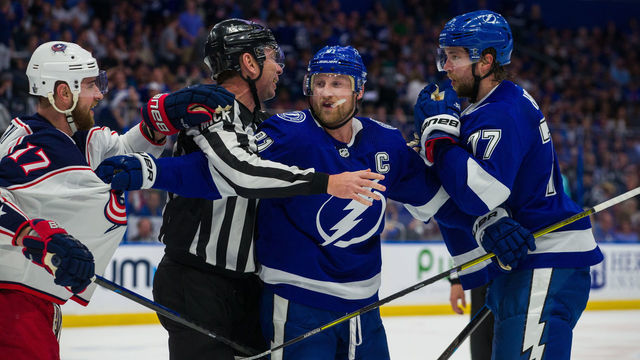 <<enter caption here>> at Amalie Arena on April 12, 2019 in Tampa, Florida.