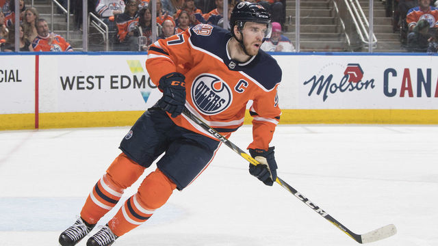 EDMONTON, AB - MARCH 28: Connor McDavid #97 of the Edmonton Oilers skates against the Dallas Stars on March 28, 2019 at Rogers Place in Edmonton, Alberta, Canada.