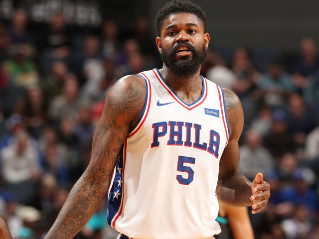 CHARLOTTE, NC - MARCH 19: Amir Johnson #5 of the Philadelphia 76ers looks on during the game against the Charlotte Hornets on March 19, 2019 at Spectrum Center in Charlotte, North Carolina. Mandatory Copyright Notice: Copyright 2019 NBAE
