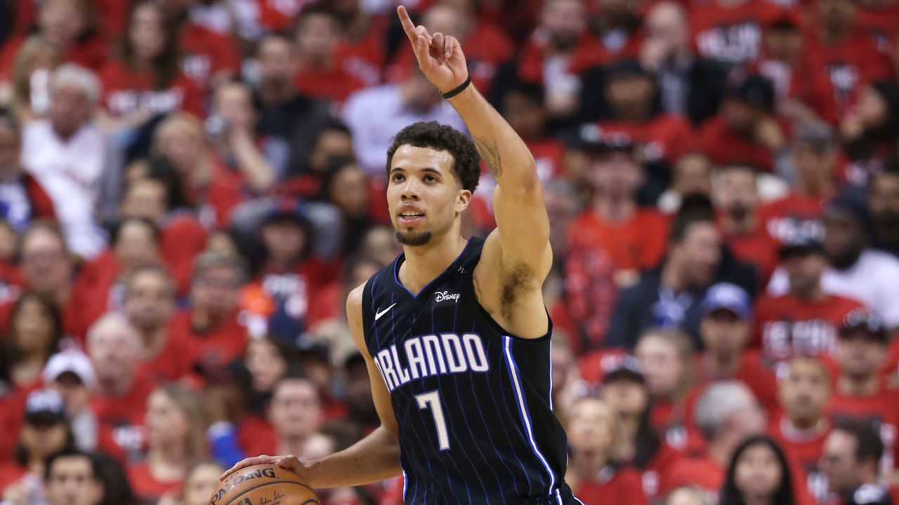 TORONTO, CANADA - APRIL 13: Michael Carter-Williams #7 of the Orlando Magic brings the ball up the court during Game One of Round One of the 2019 NBA Playoffs on April 13, 2019 at the Scotiabank Arena in Toronto, Ontario, Canada. Mandatory Copyright Notice: Copyright 2019 NBAE