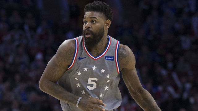 PHILADELPHIA, PA - NOVEMBER 16: Amir Johnson #5 of the Philadelphia 76ers dribbles the ball against the Utah Jazz at the Wells Fargo Center on November 16, 2018 in Philadelphia, Pennsylvania.
