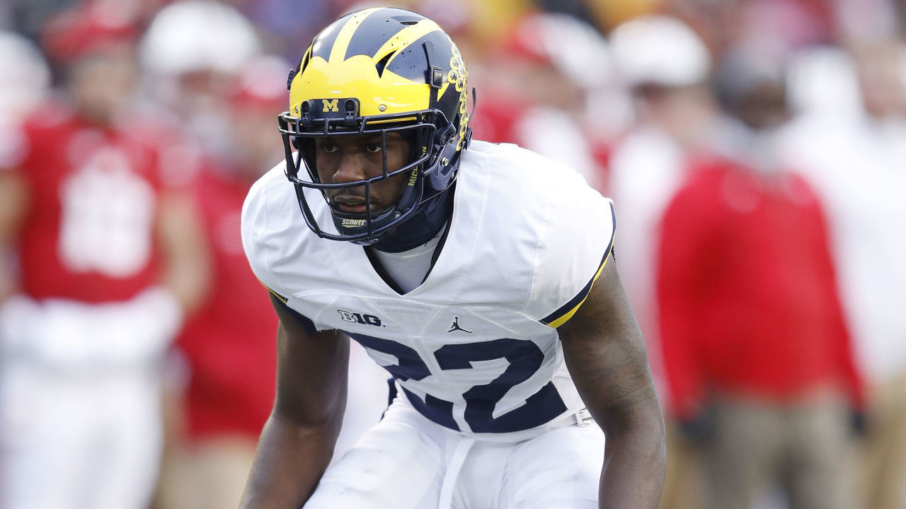MADISON, WI - NOVEMBER 18: David Long #22 of the Michigan Wolverines in action during a game against the Wisconsin Badgers at Camp Randall Stadium on November 18, 2017 in Madison, Wisconsin. Wisconsin won 24-10.
