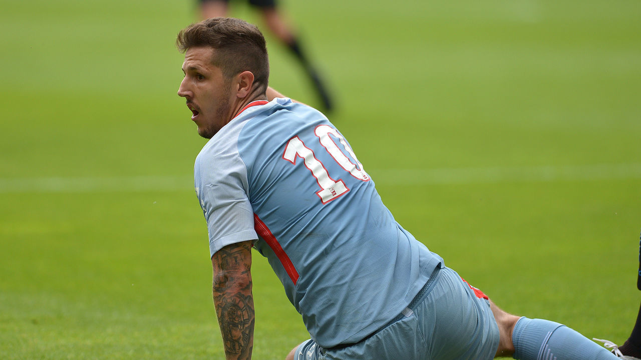 PADERBORN, GERMANY - JULY 21: Stevan Jovetic of Monaco gestures during the Friendly match between SC Paderborn 07 and AS Monaco at Benteler-Arena on July 21, 2018 in Paderborn, Germany.