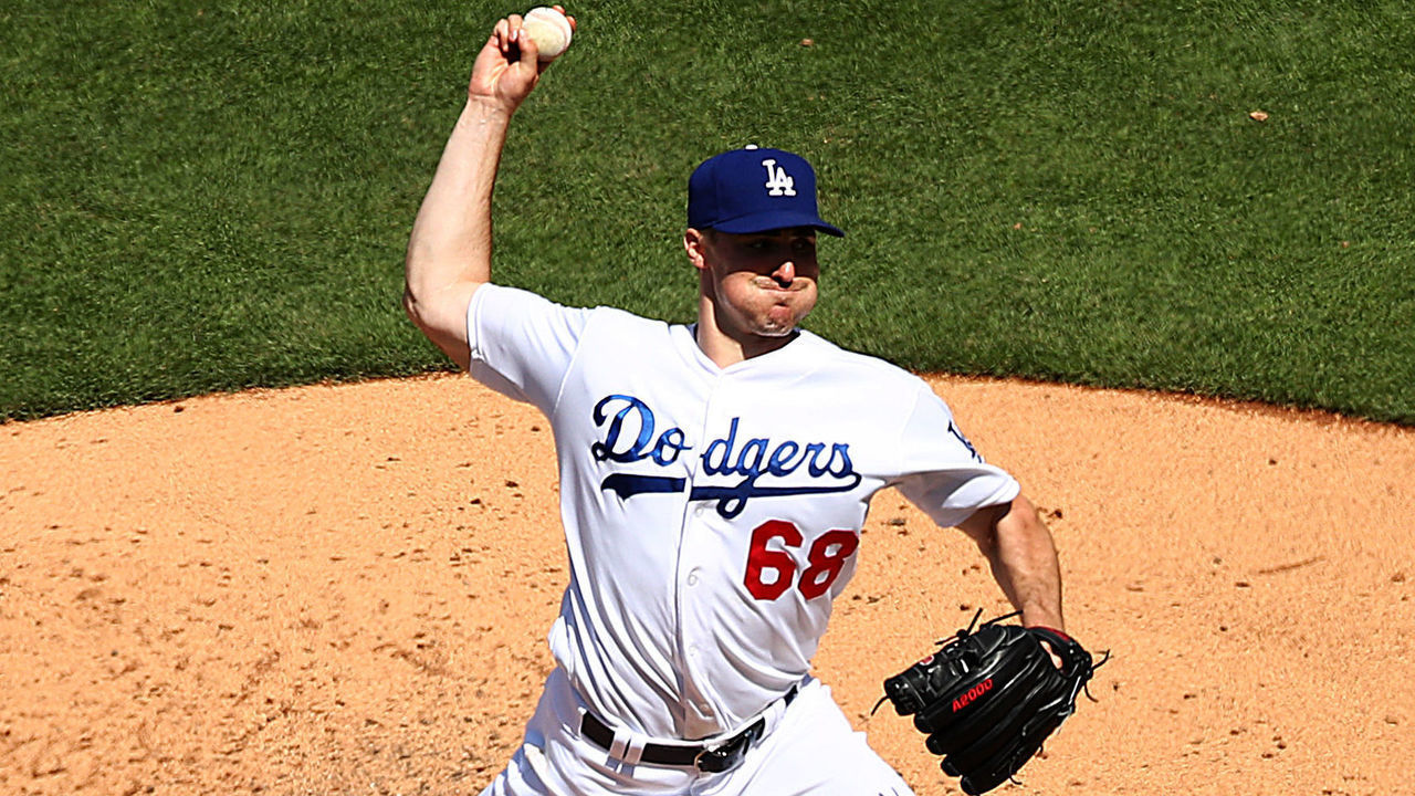LOS ANGELES, CALIFORNIA - APRIL 14: Ross Stripling #68 of the Los Angeles Dodgers throws a pitch against the Milwaukee Brewers during the fourth inning at Dodger Stadium on April 14, 2019 in Los Angeles, California.