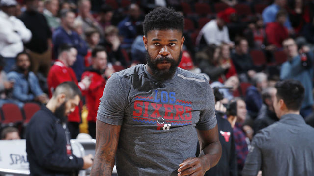 CHICAGO, IL - MARCH 6: Amir Johnson #5 of the Philadelphia 76ers warms up prior to the game against the Chicago Bulls on March 6, 2019 at United Center in Chicago, Illinois. Mandatory Copyright Notice: Copyright 2019 NBAE