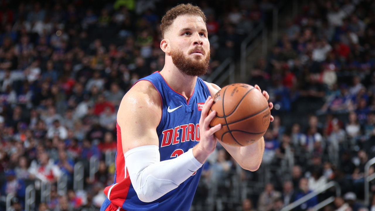 DETROIT, MI - APRIL 7 : Blake Griffin #23 of the Detroit Pistons shoots a free throw during the game against the Charlotte Hornets on April 7, 2019 at Little Caesars Arena in Detroit, Michigan. NOTE TO USER: User expressly acknowledges and agrees that, by downloading and/or using this photograph, User is consenting to the terms and conditions of the Getty Images License Agreement. Mandatory Copyright Notice: Copyright 2019 NBAE