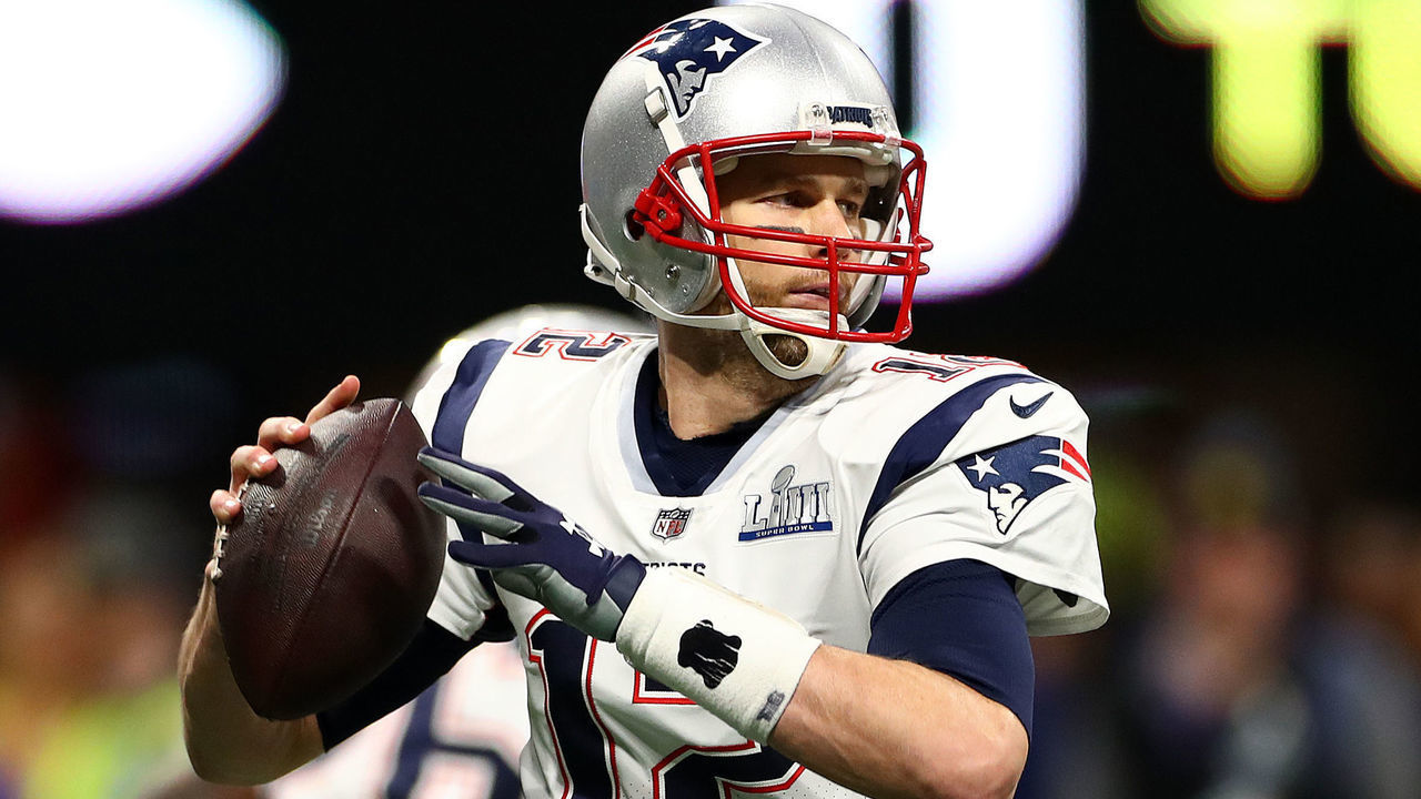 ATLANTA, GEORGIA - FEBRUARY 03: Tom Brady #12 of the New England Patriots makes a pass against the Los Angeles Rams during Super Bowl LIII at Mercedes-Benz Stadium on February 03, 2019 in Atlanta, Georgia.