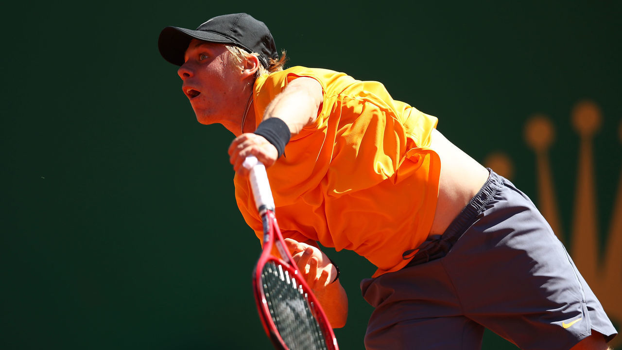 MONTE-CARLO, MONACO - APRIL 15: Denis Shapovalov of Canada serves against Jan-Lennard Struff of Germany in their first round matchduring day two of the Rolex Monte-Carlo Masters at Monte-Carlo Country Club on April 15, 2019 in Monte-Carlo, Monaco.