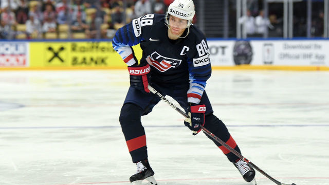 HERNING, DENMARK - MAY 07: Patrick Kane of Team USA during the game between USA and Germany on May 7, 2018 in Herning, Denmark.