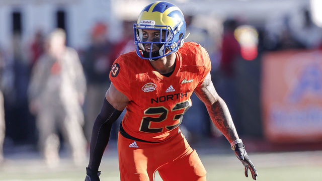 MOBILE, AL - JANUARY 26: Defensive back Nasir Adderley #23 from Delaware of the North Team during the 2019 Resse's Senior Bowl at Ladd-Peebles Stadium on January 26, 2019 in Mobile, Alabama. The North defeated the South 34 to 24.