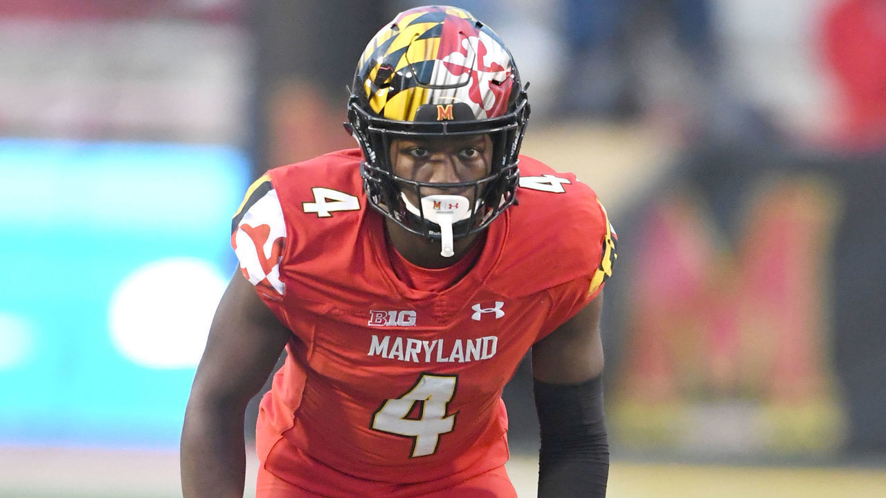COLLEGE PARK, MD - OCTOBER 27: Darnell Savage Jr. #4 of the Maryland Terrapins in position during a college football game against the Illinois Fighting Illini at Capitol One Field at Maryland Stadium on October 27, 2018 at College Park, Maryland.