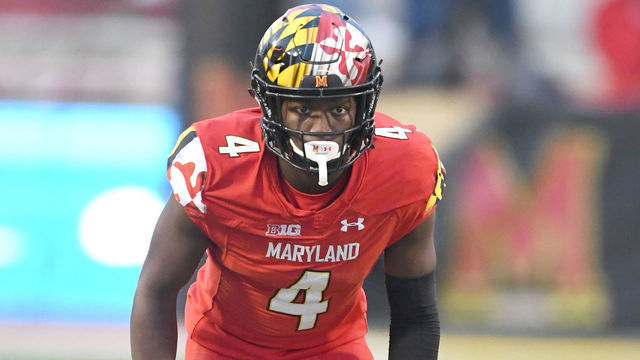 COLLEGE PARK, MD - OCTOBER 27: Darnell Savage Jr. #4 of the Maryland Terrapins in position during a college football game against the Illinois Fighting Illini at Capitol One Field at Maryland Stadium on October 27, 2018 at College Park, Maryland.