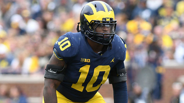 ANN ARBOR, MICHIGAN. - SEPTEMBER 08: Michigan's Devin Bush in action during the Wolverines' 49-3 win over Western Michigan University in a college football game, Saturday, September 8, 2018, at Michigan Stadium in Ann Arbor, MI.