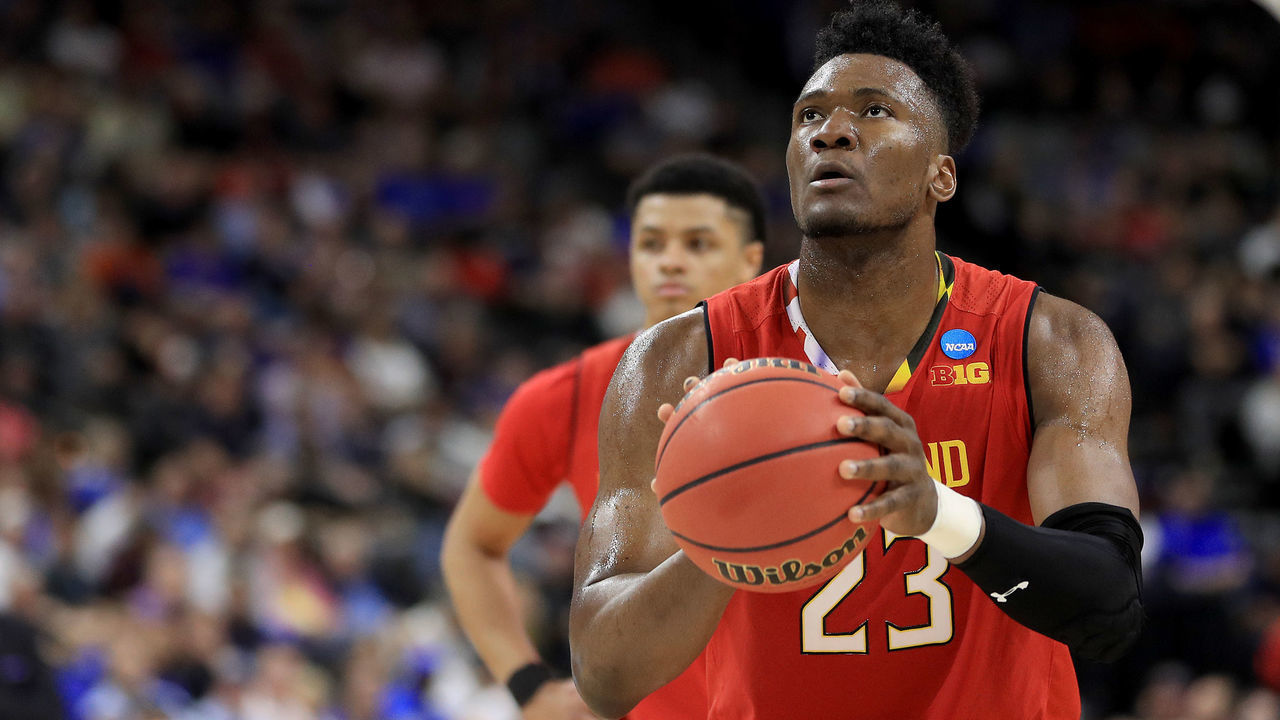 JACKSONVILLE, FLORIDA - MARCH 23: Bruno Fernando #23 of the Maryland Terrapins shoots a free throw against the LSU Tigers during the second half of the game in the second round of the 2019 NCAA Men's Basketball Tournament at Vystar Memorial Arena on March 23, 2019 in Jacksonville, Florida.