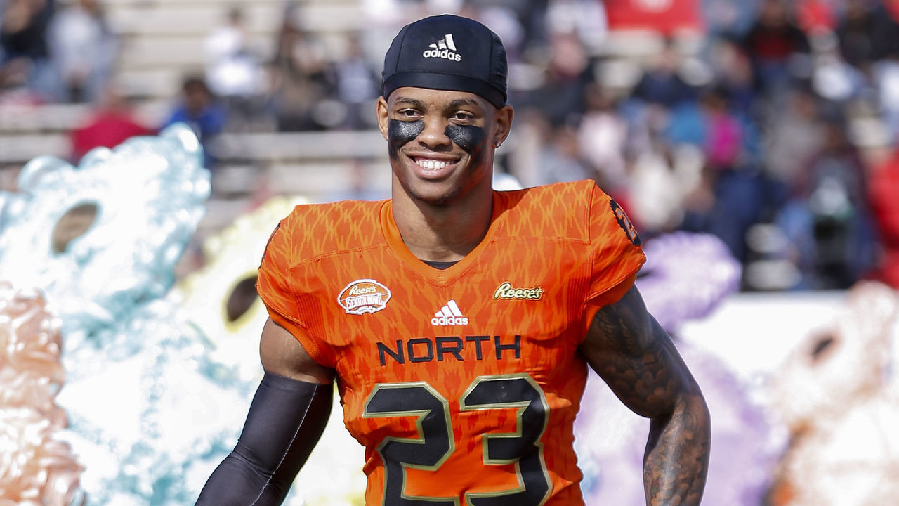 MOBILE, AL - JANUARY 26: Defensive back Nasir Adderley #23 from Delaware of the North Team during team's introductions before the start of the 2019 Resse's Senior Bowl at Ladd-Peebles Stadium on January 26, 2019 in Mobile, Alabama. The North defeated the South 34 to 24.