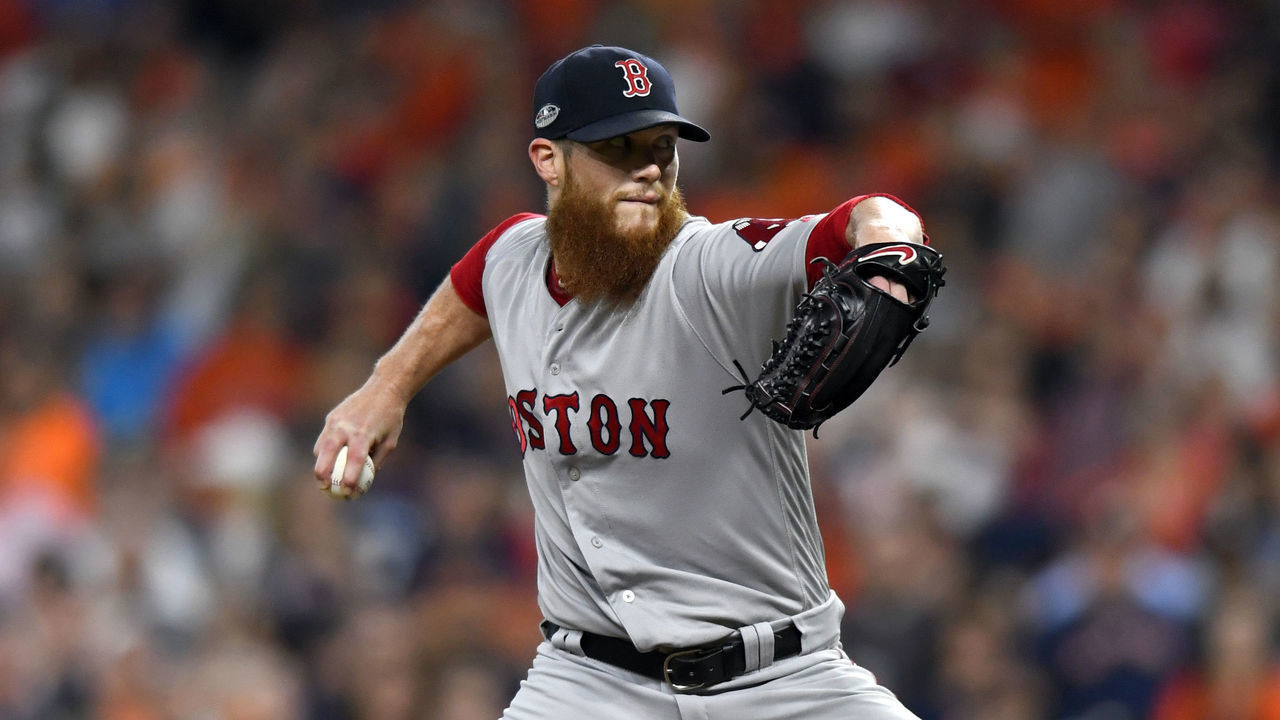 HOUSTON, TX - OCTOBER 18: Craig Kimbrel #46 of the Boston Red Sox pitches during the ninth inning of Game Five of Major League Baseball's American League Championship Series against the Houston Astros at Minute Maid Park in Houston, Texas on October 18, 2018.