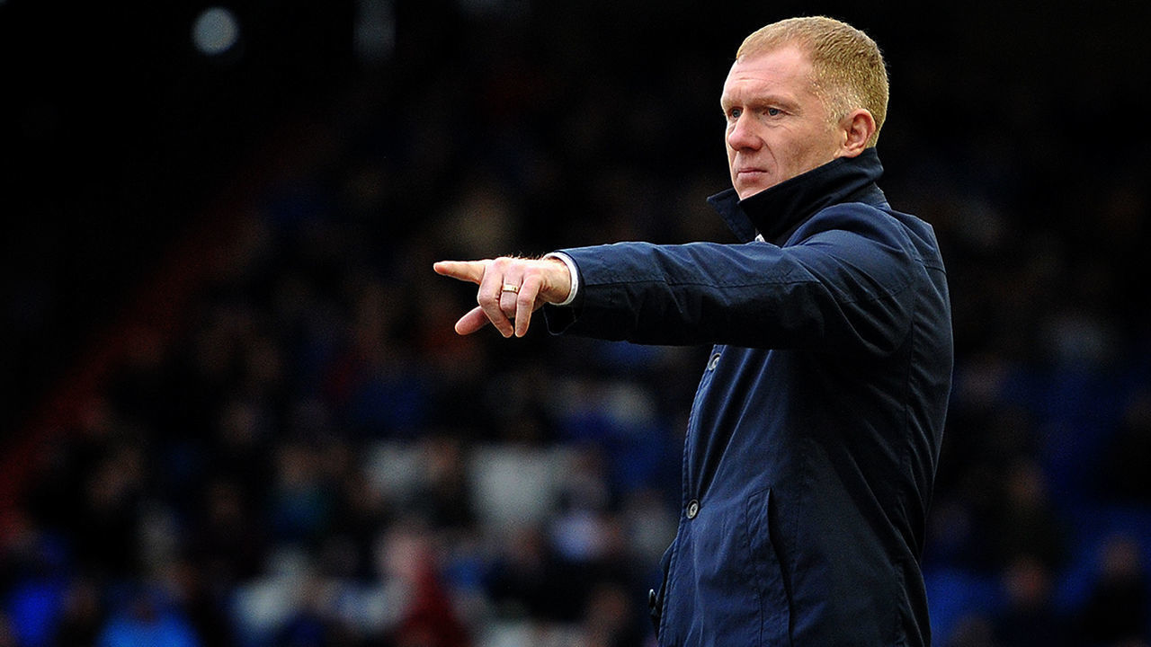 Oldham Athletic's Paul Scholes during the Sky Bet League 2 match between Oldham Athletic and Crewe Alexandra at Boundary Park, Oldham on Saturday 16th February 2019.