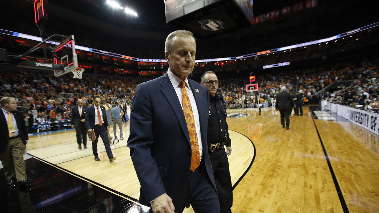 LOUISVILLE, KY - MARCH 28: Head coach Rick Barnes of the Tennessee Volunteers walks off the court after being defeated by the Purdue Boilermakers in the third round of the 2019 NCAA Men's Basketball Tournament held at KFC YUM! Center on March 28, 2019 in Louisville, Kentucky.