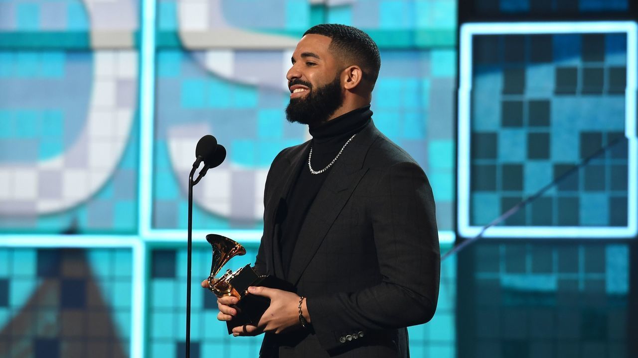 Canadian rapper Drake accepts the award for Best Rap Song for 'Gods Plan' during the 61st Annual Grammy Awards on February 10, 2019, in Los Angeles.