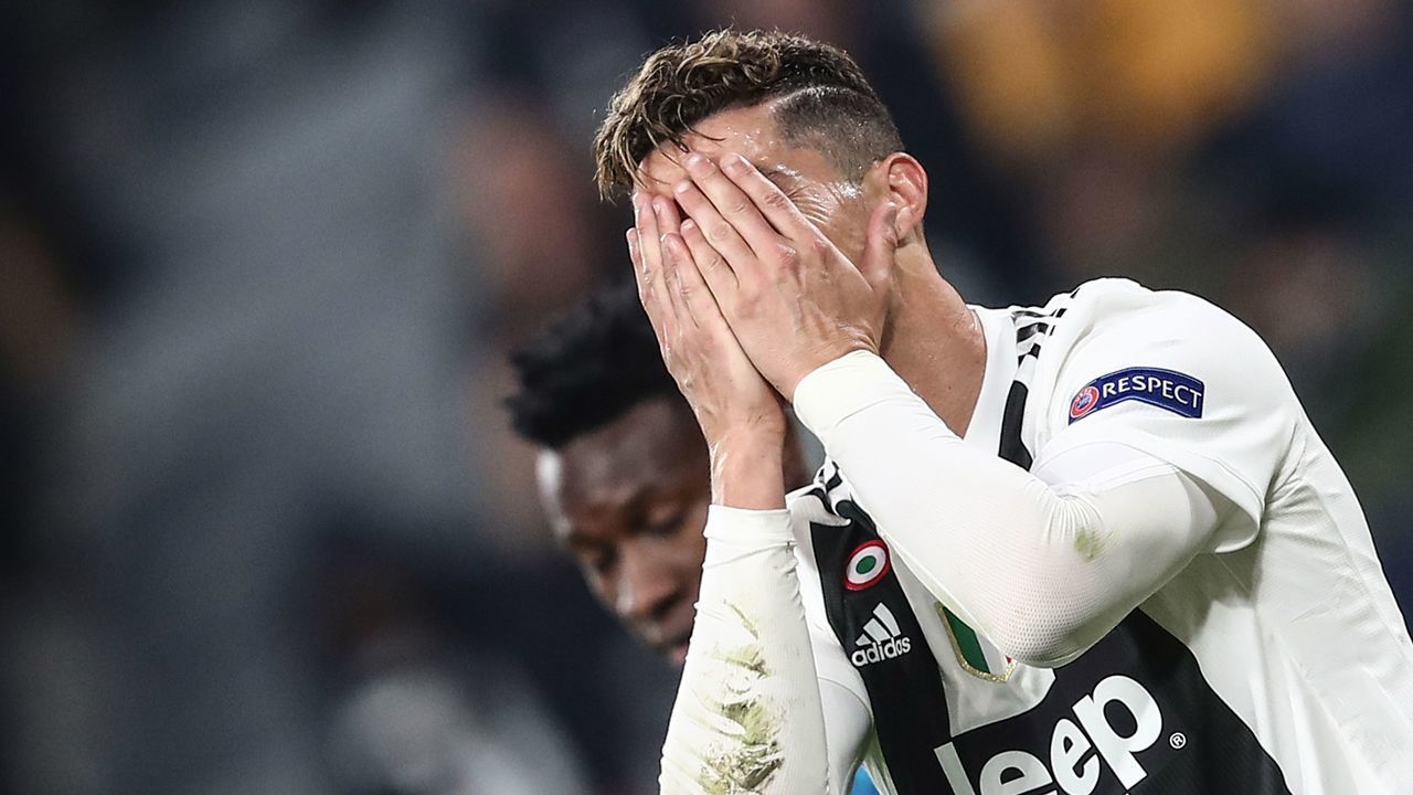 Juventus' Portuguese forward Cristiano Ronaldo reacts during the UEFA Champions League quarter-final second leg football match Juventus vs Ajax Amsterdam on April 16, 2019 at the Juventus stadium in Turin.
