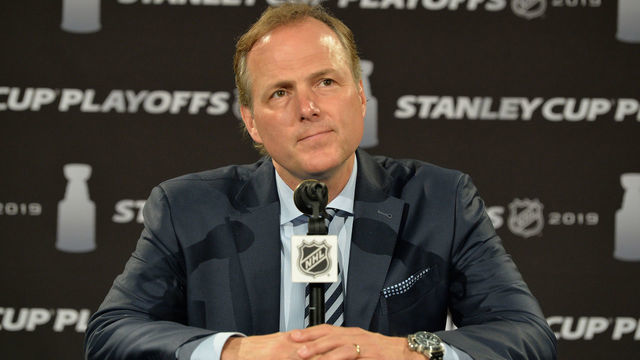 COLUMBUS, OH - APRIL 16: Head Coach Jon Cooper of the Tampa Bay Lightning talks to the media following Game Four of the Eastern Conference First Round during the 2019 NHL Stanley Cup Playoffs on April 16, 2019 at Nationwide Arena in Columbus, Ohio. Columbus defeated Tampa Bay 7-3 to win the series 4-0.