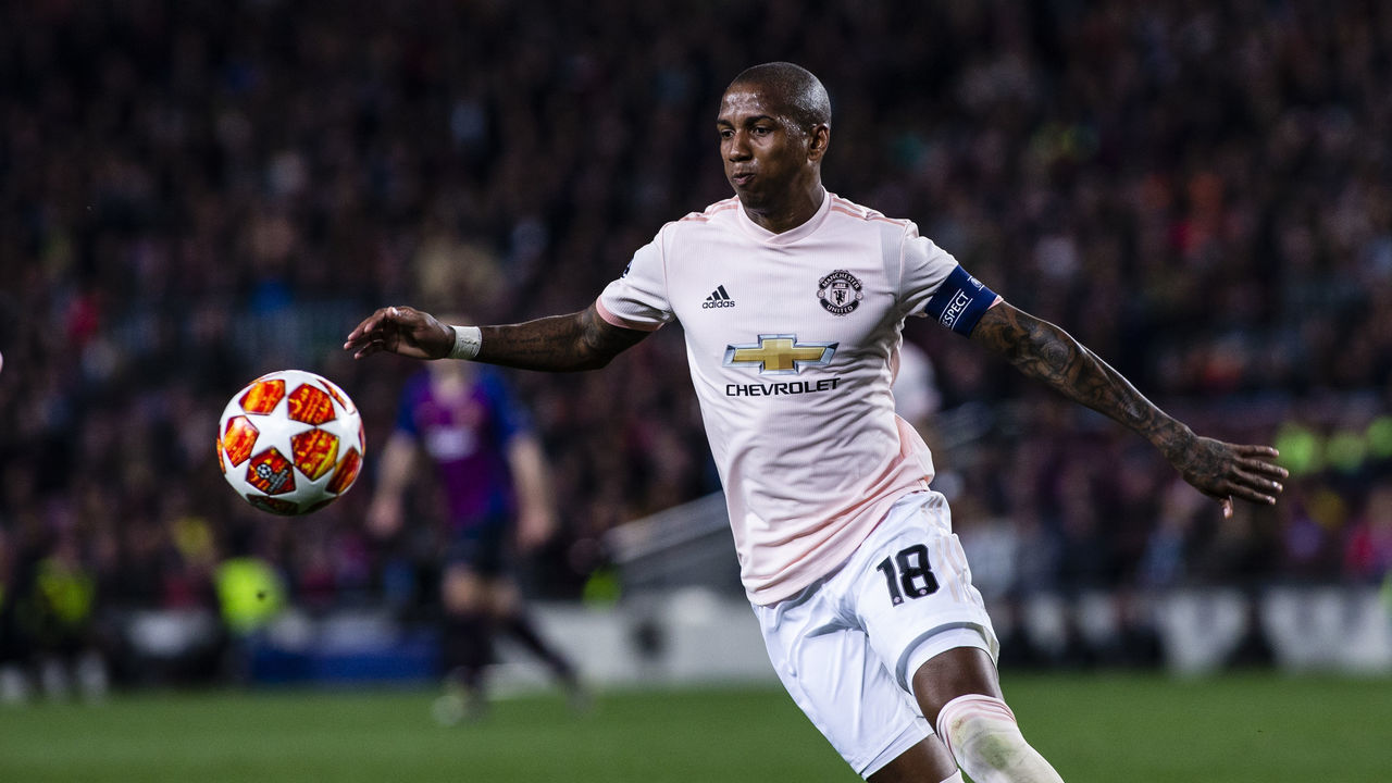 18 Ashley Young of Manchester United during the UEFA Champions League second leg match of Quarter final between FC Barcelona and Manchester United in Camp Nou Stadium in Barcelona 16 of April of 2019, Spain.