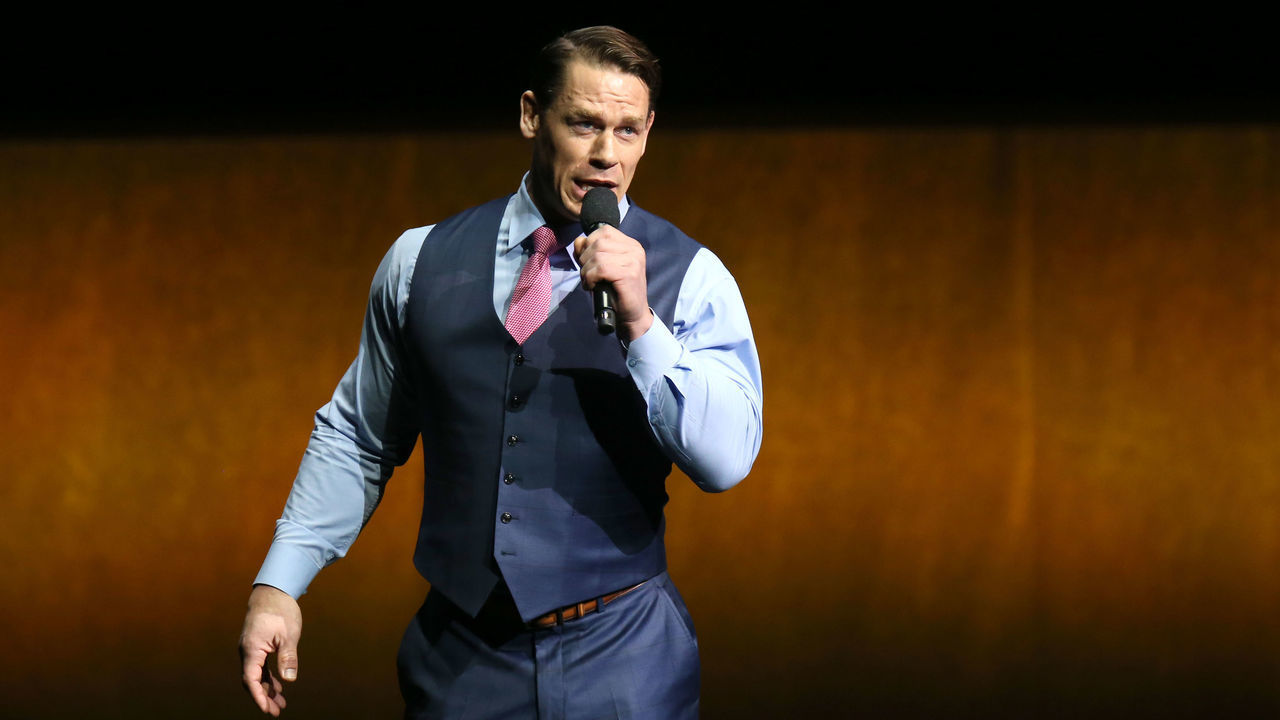 LAS VEGAS, NEVADA - APRIL 04: Professional wrestler and actor John Cena speaks during Paramount Pictures exclusive presentation during CinemaCon at The Colosseum at Caesars Palace on April 04, 2019 in Las Vegas, Nevada. CinemaCon is the official convention of the National Association of Theatre Owners.