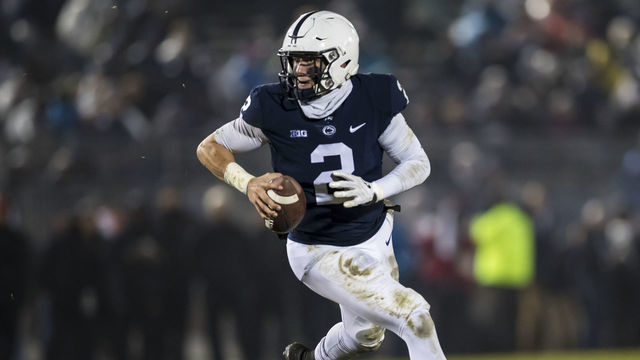 STATE COLLEGE, PA - NOVEMBER 24: Tommy Stevens #2 of the Penn State Nittany Lions rushes with the ball against the Maryland Terrapins during the second half at Beaver Stadium on November 24, 2018 in State College, Pennsylvania.
