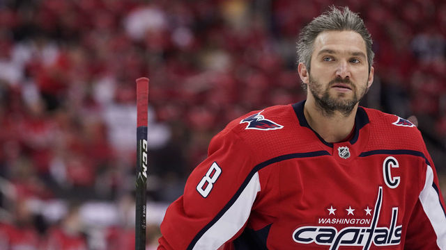 WASHINGTON, DC - APRIL 13: Alex Ovechkin #8 of the Washington Capitals warms up before playing against the Carolina Hurricanes in Game Two of the Eastern Conference First Round during the 2019 NHL Stanley Cup Playoffs at Capital One Arena on April 13, 2019 in Washington, DC.