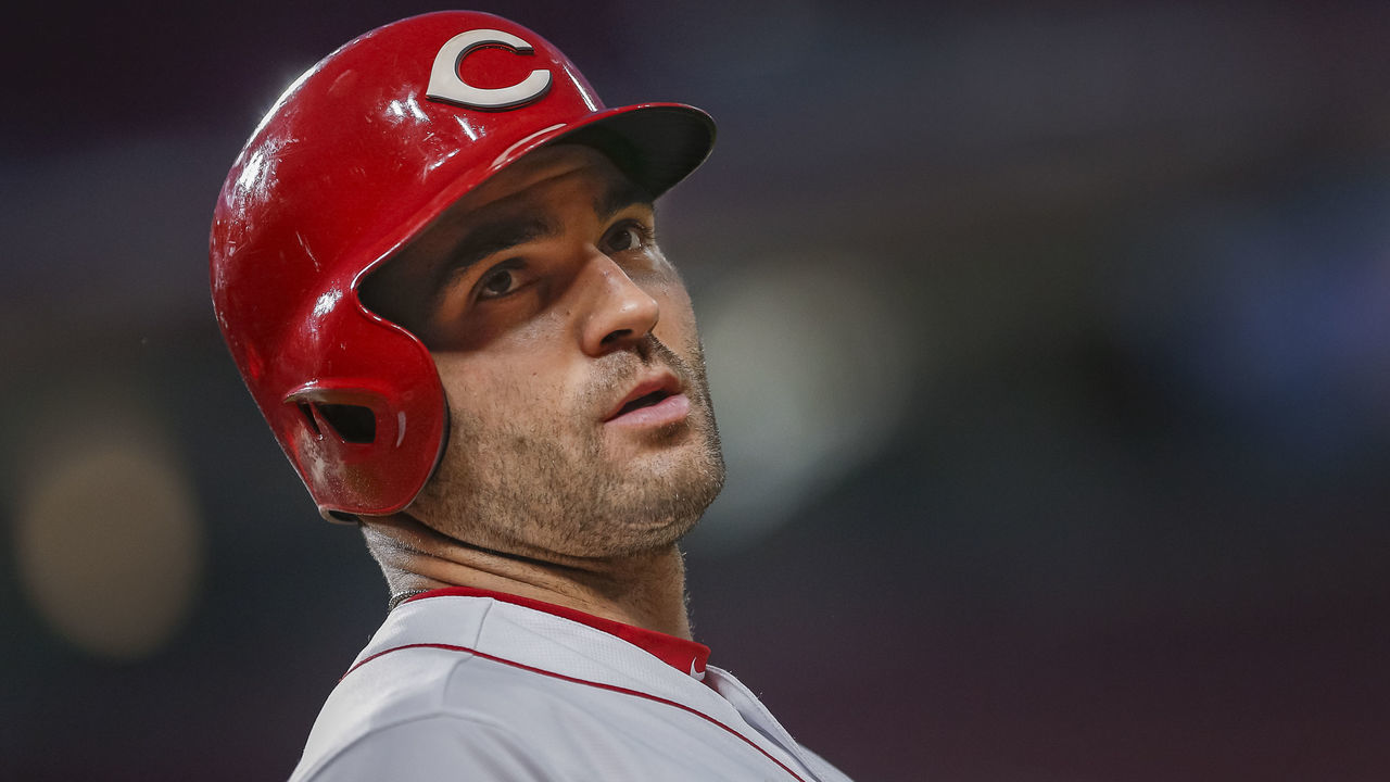 CINCINNATI, OH - APRIL 10: Joey Votto #19 of the Cincinnati Reds is seen at bat during the game against the Miami Marlins at Great American Ball Park on April10, 2019 in Cincinnati, Ohio.