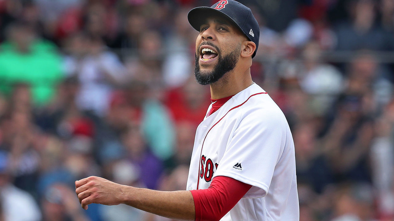 BOSTON - APRIL 14: Red Sox starting pitcher David Price reacted to a play made by a teammate. The Boston Red Sox hosted the Baltimore Orioles in a regular season MLB baseball game at Fenway Park. (Jim Davis /Globe Staff).