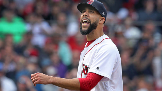 BOSTON - APRIL 14: Red Sox starting pitcher David Price reacted to a play made by a teammate. The Boston Red Sox hosted the Baltimore Orioles in a regular season MLB baseball game at Fenway Park. (Jim Davis /Globe Staff).
