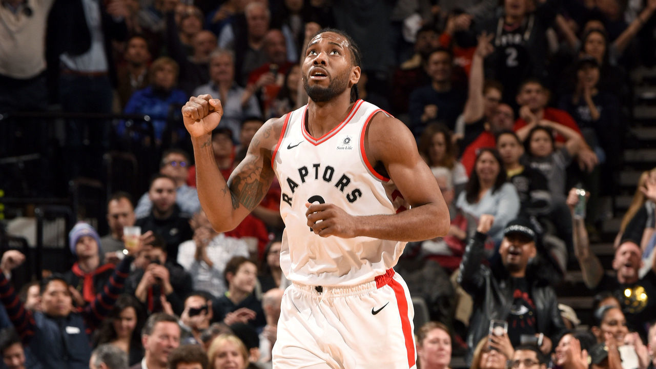 TORONTO, CANADA - MARCH 5: Kawhi Leonard #2 of the Toronto Raptors reacts to a play during the game against the Houston Rockets on March 5, 2019 at Scotiabank Arena in Toronto, Ontario, Canada. NOTE TO USER: User expressly acknowledges and agrees that, by downloading and/or using this photograph, user is consenting to the terms and conditions of the Getty Images License Agreement. Mandatory Copyright Notice: Copyright 2019 NBAE