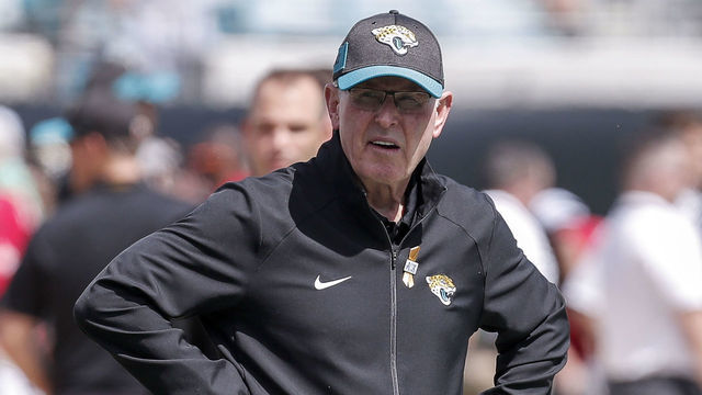JACKSONVILLE, FL - SEPTEMBER 23: Executive Vice President of Football Operations Tom Coughlin of the Jacksonville Jaguars on the sidelines before the game against the Tennessee Titans at TIAA Bank Field on September 23, 2018 in Jacksonville, Florida. The Titans defaeted the Jagaurs 9 to 6.