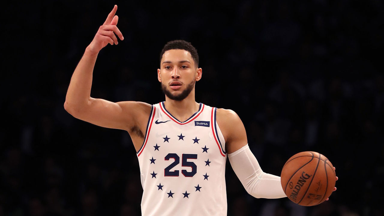 NEW YORK, NEW YORK - APRIL 18: Ben Simmons #25 of the Philadelphia 76ers handles the ball in the fourth quarter against the Philadelphia 76ers during game three of Round One of the 2019 NBA Playoffs at Barclays Center on April 18, 2019 in the Brooklyn borough of New York City.