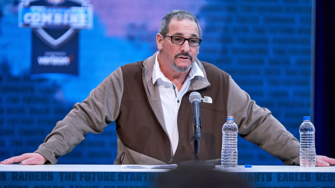 INDIANAPOLIS, IN - FEBRUARY 27: New York Giants general manager Dave Gettleman speaks to the media during the NFL Scouting Combine on February 27, 2019 at the Indiana Convention Center in Indianapolis, IN.