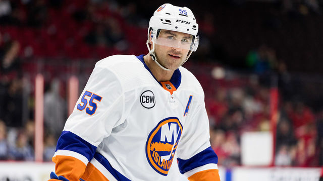 OTTAWA, ON - MARCH 07: New York Islanders Defenceman Johnny Boychuk (55) during warm-up before National Hockey League action between the New York Islanders and Ottawa Senators on March 7, 2019, at Canadian Tire Centre in Ottawa, ON, Canada.