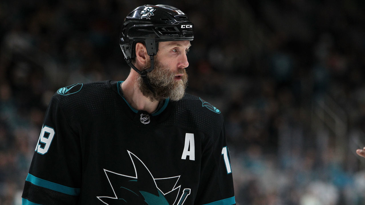 SAN JOSE, CA - MARCH 14: Joe Thornton #19 of the San Jose Sharks skates off after the play against the Florida Panthers at SAP Center on March 14, 2019 in San Jose, California
