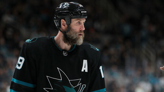 SAN JOSE, CA - MARCH 14: Joe Thornton #19 of the San Jose Sharks skates off after the play against the Florida Panthers at SAP Center on March 14, 2019 in San Jose, California