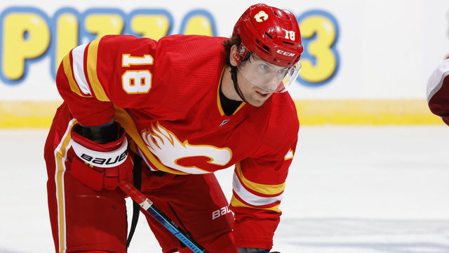 CALGARY, AB - APRIL 11: James Neal #18 of the Calgary Flames plays against the Colorado Avalanche in Game One of the Western Conference First Round during the 2019 NHL Stanley Cup Playoffs on April 11, 2019 at the Scotiabank Saddledome in Calgary, Alberta, Canada. 'n