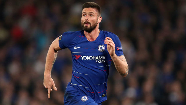 LONDON, ENGLAND - APRIL 18: Olivier Giroud of Chelsea during the UEFA Europa League Quarter Final Second Leg match between Chelsea and Slavia Praha at Stamford Bridge on April 18, 2019 in London, England.