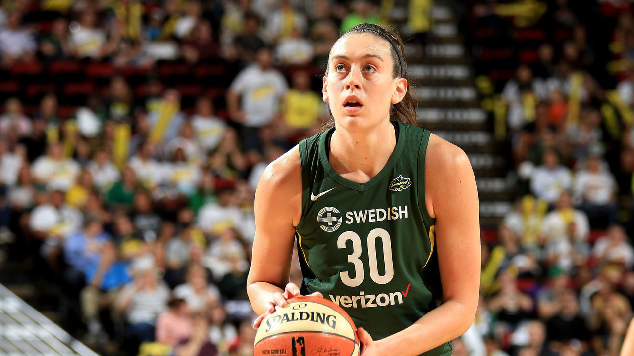 SEATTLE, WA - AUGUST 28: Breanna Stewart #30 of the Seattle Storm shoots the ball against the Phoenix Mercury during Game Two of the WNBA SemiFinals at KeyArena in Seattle, Washington. Mandatory Copyright Notice: Copyright 2018 NBAE
